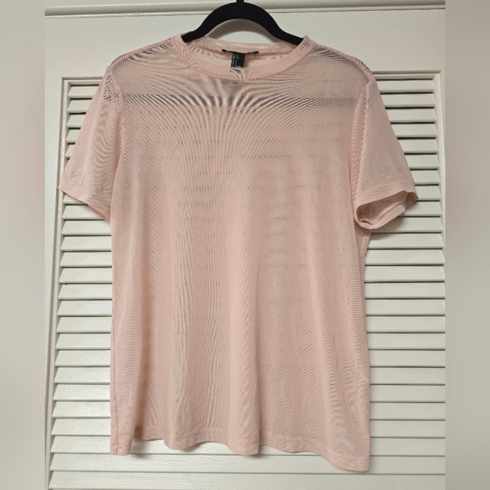 Forever 21 - Light Pink Short-Sleeve Lightweight Sheer Mesh Top